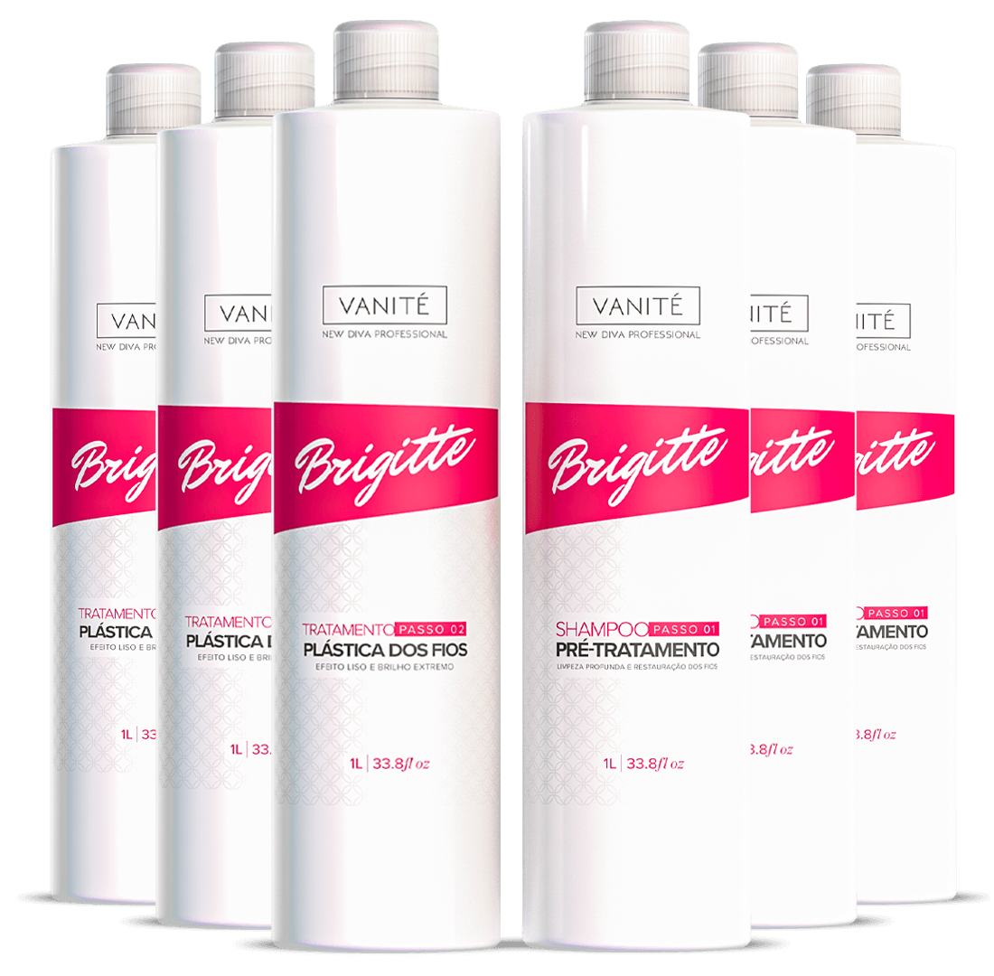 3 Kit Escova Progressiva Brigitte | Shampoo + Ativo 1000ml